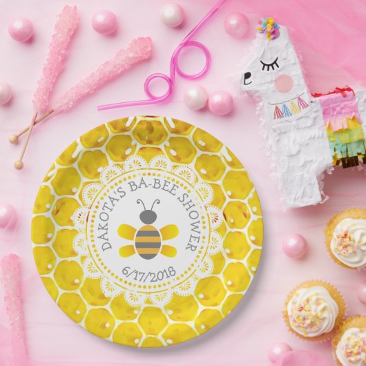 Personalisiertes Honig- und Bee-Baby-Duschpapier Pappteller (Party)