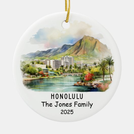 Personalisiertes Honolulu-Ornament, Hawaii Keramik Ornament (Vorne)