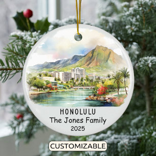 Personalisiertes Honolulu-Ornament, Hawaii Keramik Ornament