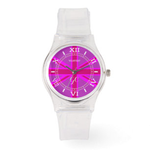 Personalisiertes Hot Pink Fuchsia Union Jack Dial Armbanduhr