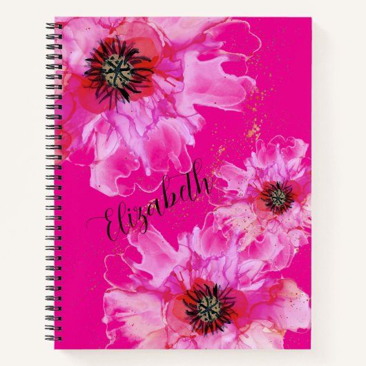 Personalisiertes Hot Pink mit zarten Blume Notizblock (Vorderseite)