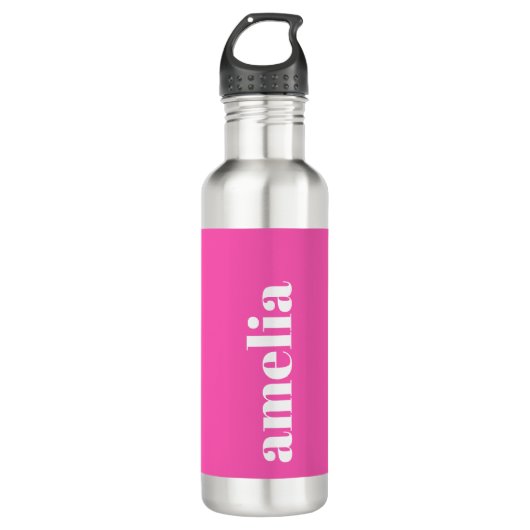Personalisiertes Hot-Pink-Monogramm Edelstahlflasche (Vorderseite)