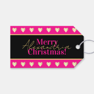 Personalisiertes Hot Pink Schwarz Gold Herz Weihna Geschenkanhänger