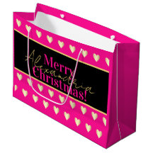 Personalisiertes Hot Pink Schwarz Gold Herz Weihna