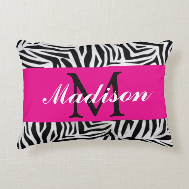 Personalisiertes Hot Pink und Zebra Dekokissen (Vorderseite)