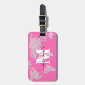 Personalisiertes Hot Pink Weltkarte Gepäckanhänger (Vorderseite vertikal)