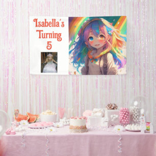 Personalisiertes Hübsches Anime Girl mit Regenboge Banner