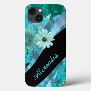 Personalisiertes hübsches Aqua-Blau-Blumenmuster Case-Mate iPhone Hülle