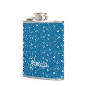Personalisiertes hübsches blaues Blumenmuster Flachmann (Links)