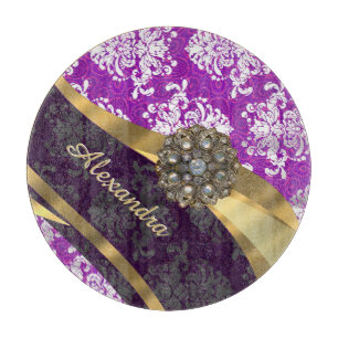 Personalisiertes hübsches gürtellila Damastmuster Schneidebrett