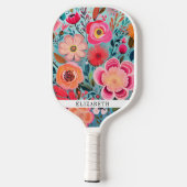 Personalisiertes Hübsches Helles Farbige Blumenmus Pickleball Schläger (Rückseite)
