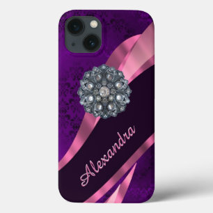 Personalisiertes hübsches lila Damastmuster Case-Mate iPhone Hülle