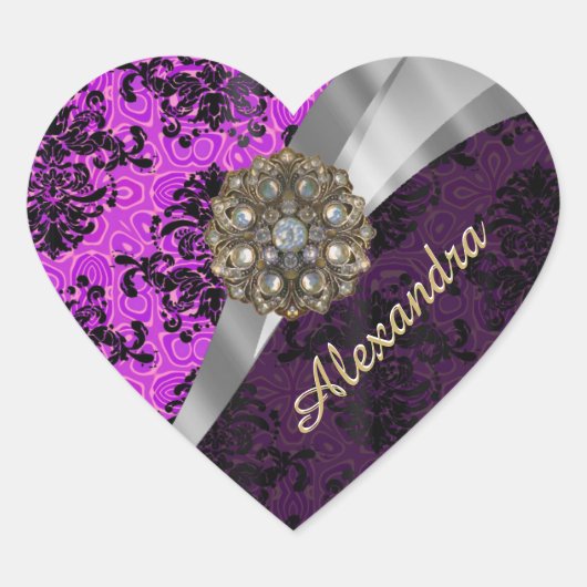 Personalisiertes hübsches magenta gürtelndes Muste Herz-Aufkleber (Vorderseite)