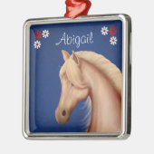 Personalisiertes Hübsches Palomino Pony n Blume Silbernes Ornament (Links)