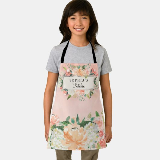 Personalisiertes Hübsches Peach Floral Kitchen Schürze (Insitu)