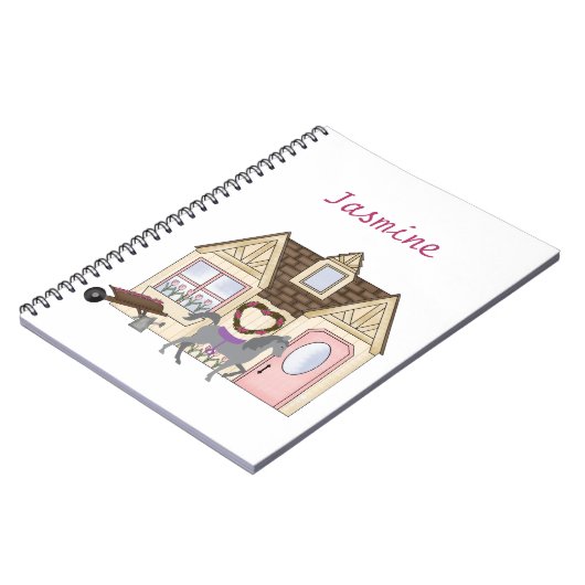 Personalisiertes Hübsches Ponies House PferdeNoteb Notizblock (Linke Seite)