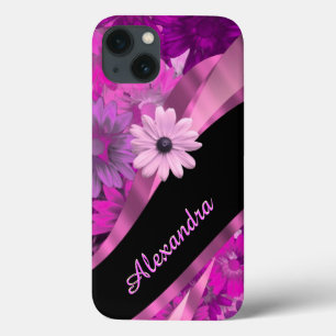 Personalisiertes hübsches rosa Blumenmuster iPhone 13 Hülle