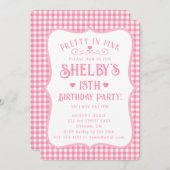 Personalisiertes hübsches rosa Karo 13. Geburtstag Einladung (Vorne/Hinten)