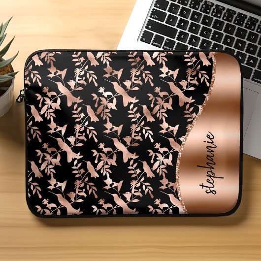 Personalisiertes Hummingbird Muster Rose Gold Schw Laptopschutzhülle