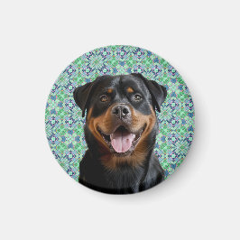 Personalisiertes Hunde-Foto Grüner Mandala-Muster Magnet