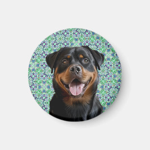 Personalisiertes Hunde-Foto Grüner Mandala-Muster Magnet