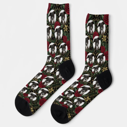 Personalisiertes Hunde-Foto-Herzen-Muster Socken (Linkes Detail)