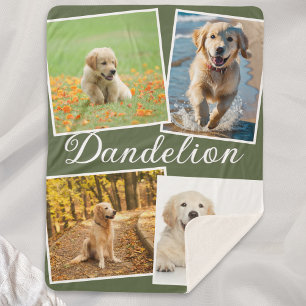 Personalisiertes Hunde-Foto-Kollage Olivgrün Sherpadecke
