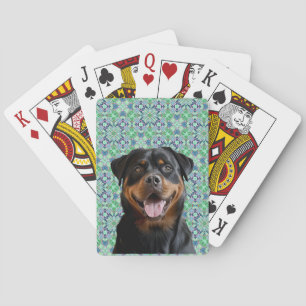 Personalisiertes Hunde-Foto mit grünem Mandala-Mus Spielkarten