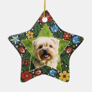 Personalisiertes Hunde-Foto Stern Volkskunst Blume Keramik Ornament