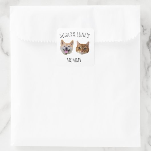 Personalisiertes Hunde-Katze-Foto, Niedliches Gesc Quadratischer Aufkleber (Tasche)