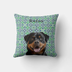 Personalisiertes Hunde-Tier-Foto Grüner Mandala-Mu Kissen