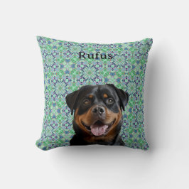 Personalisiertes Hunde-Tier-Foto Grüner Mandala-Mu Kissen