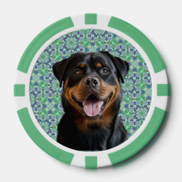 Personalisiertes Hunde-Tier-Foto Grüner Mandala-Mu Pokerchips