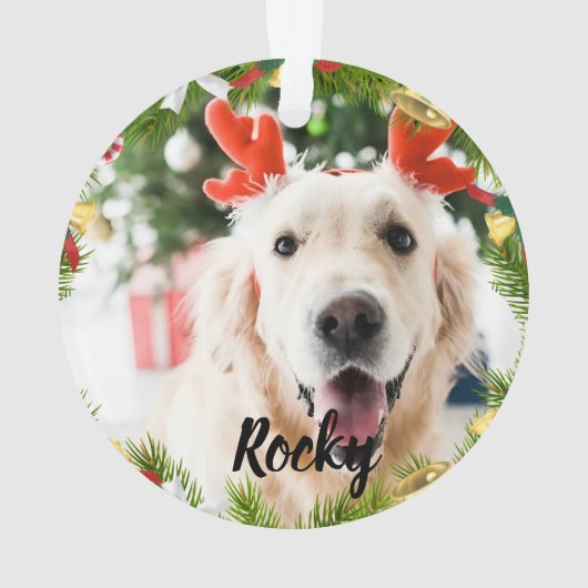 Personalisiertes Hunde-Weihnachtsfoto-Geschenk für Ornament (Rückseite)