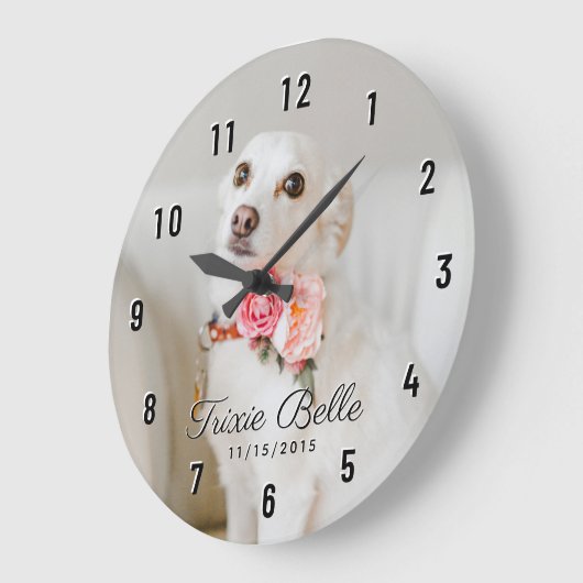 Personalisiertes Hundebüt-Foto Große Wanduhr (Winkel)