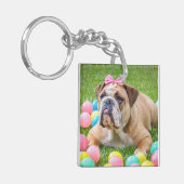 Personalisiertes HundeFoto-Doppeltes versah Schlüsselanhänger (Vorderseite links)