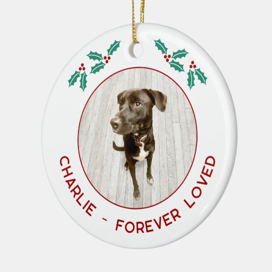 Personalisiertes Hundefoto-Weihnachtserinnerung Keramik Ornament (Links)