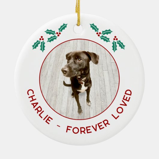 Personalisiertes Hundefoto-Weihnachtserinnerung Keramik Ornament (Hinten)
