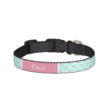 Personalisiertes Hundehalsband - Minze und rosa Fl