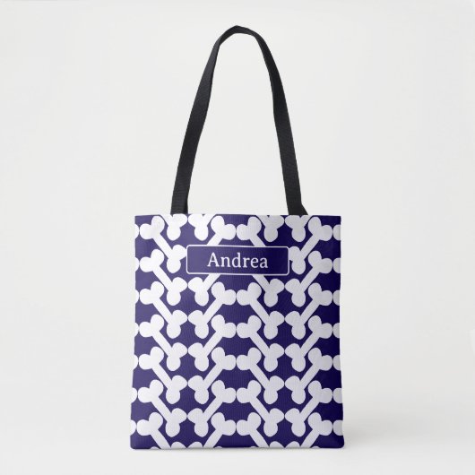 Personalisiertes Hundeknochen-Muster Navy Weiß Mod Tasche (Vorderseite)