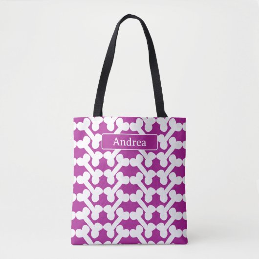 Personalisiertes Hundeknochen-Muster Rosa Weiß Mod Tasche (Vorderseite)