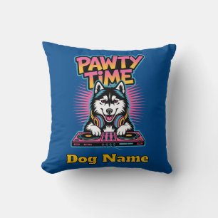 Personalisiertes Husky-Pawty-Time-Retro-Neon-Gesch Kissen