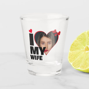 Personalisiertes Ich liebe meine Frau Herz Foto Schnapsglas