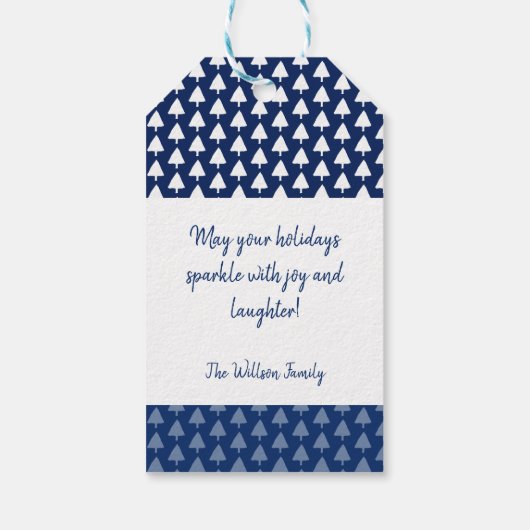 Personalisiertes Indigo Winterbaum Wasserfarbe Geschenkanhänger (Rückseite)