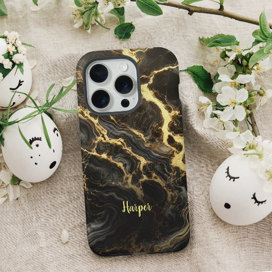 Personalisiertes iPhone Case mit Black Gold Marble iPhone Hülle