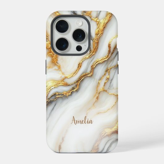 Personalisiertes iPhone-Case mit Luxus-Gold-Marmor iPhone Hülle (Rückseite)
