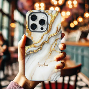 Personalisiertes iPhone-Case mit Luxus-Gold-Marmor iPhone 15 Pro Hülle
