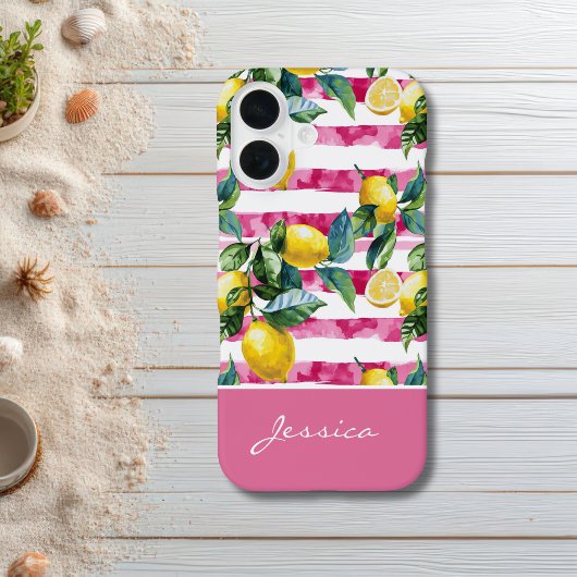 Personalisiertes iPhone-Case mit rosa Streifen-Lim iPhone 16 Hülle