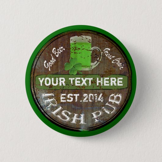 Personalisiertes irisches Pub-Schild Button (Vorderseite)