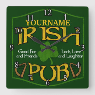 Personalisiertes irisches Pub-Schild Quadratische Wanduhr